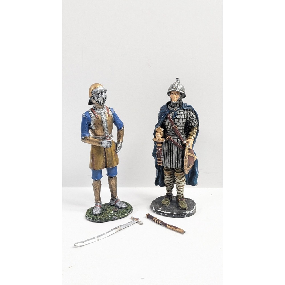 Set of 2 Vintage Pewter steel Miniature Hand painted Knight figurines - Damaged